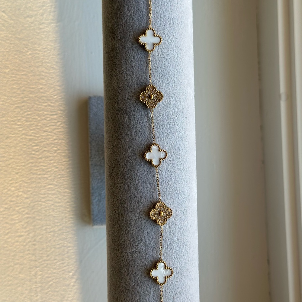 Stainless Steel Gold and White Clover Bracelet